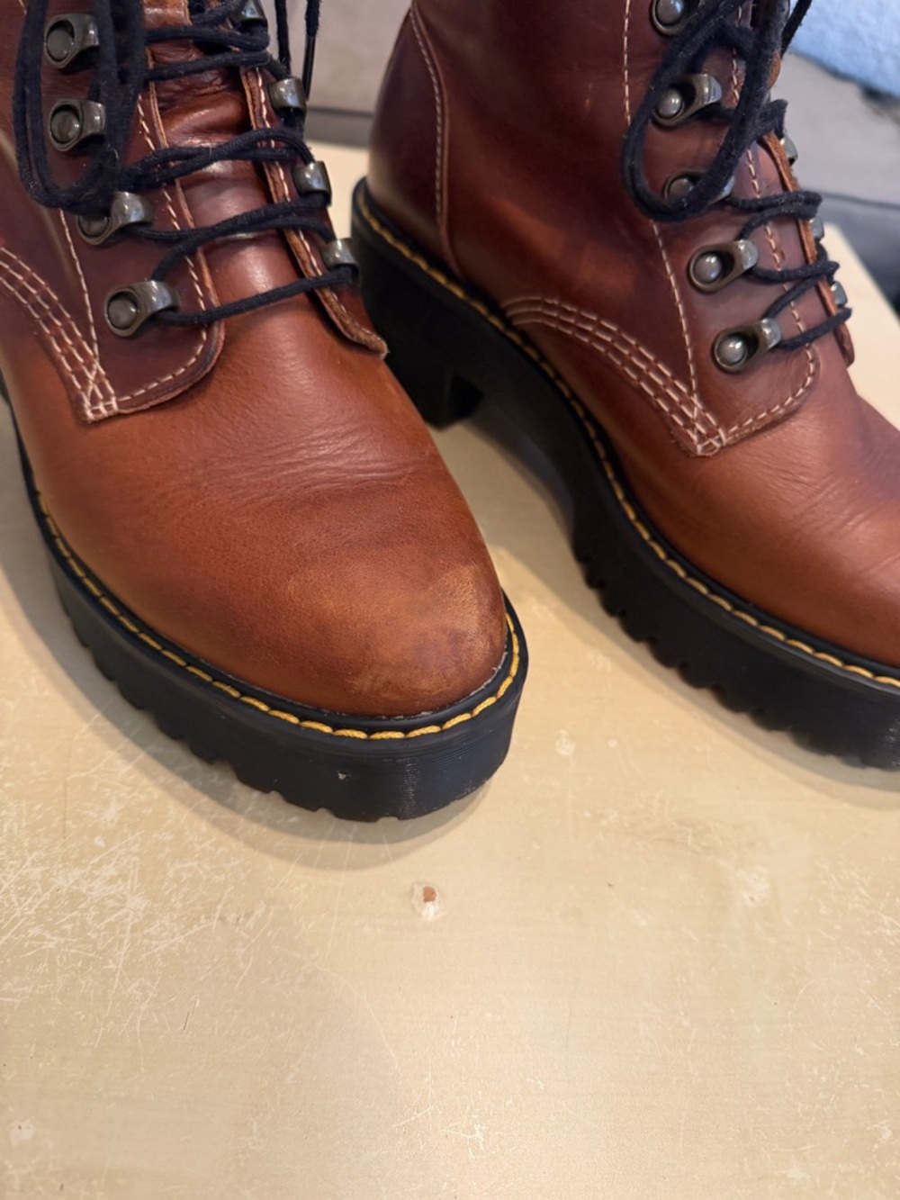 Dr. Martens Brown Leather Lace-Up Platform Combat Boots - Picture 5 of 8